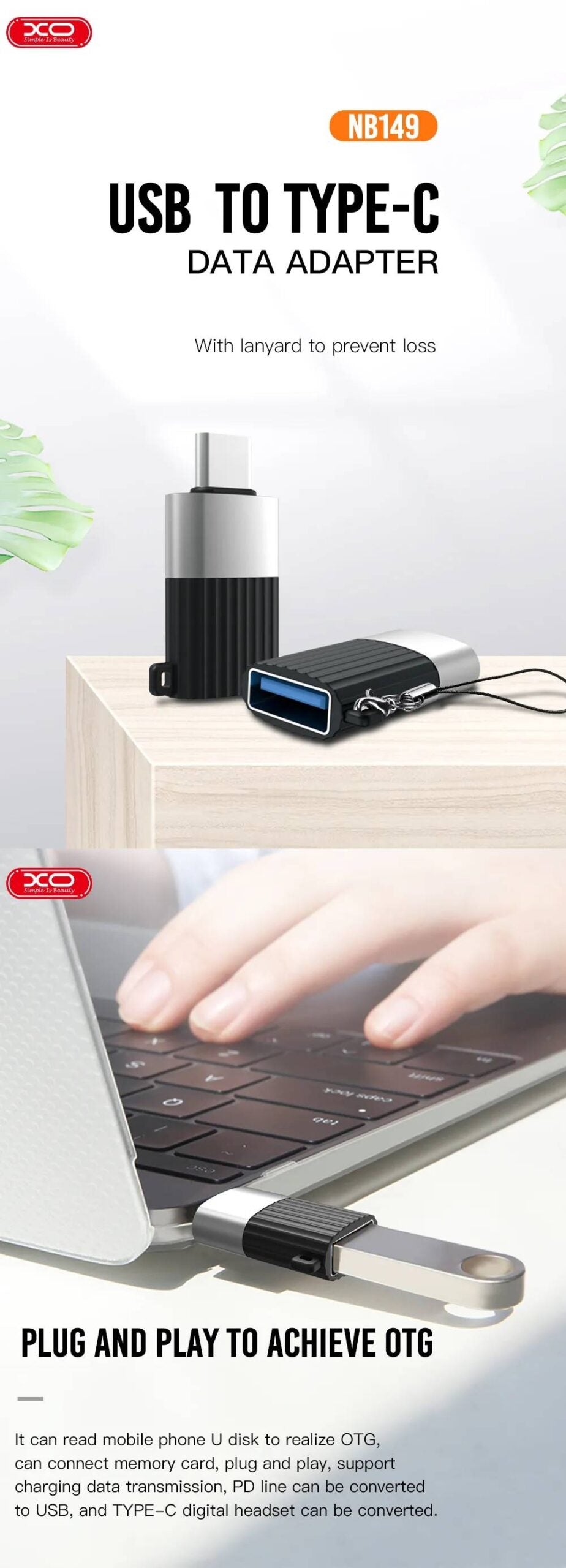 XO NB149-F αντάπτορας USB - USB-C black OTG