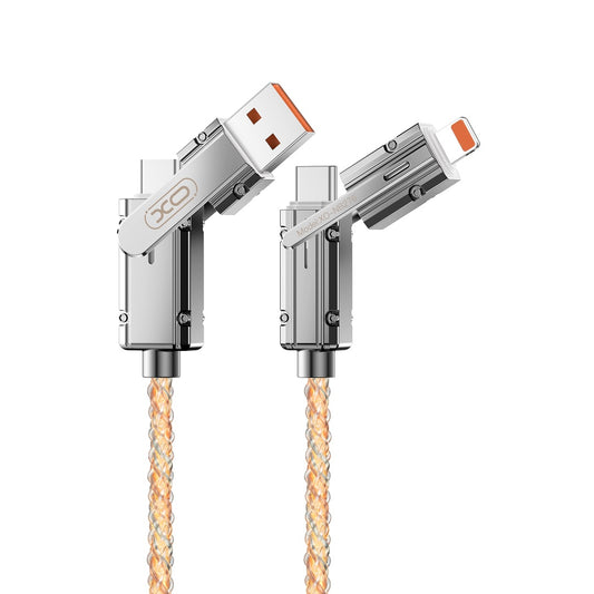 XO NB276 καλώδιο 4σε1, USB-C σε Lightning + USB-C σε USB-Α, 60W, 1μ, γκρι