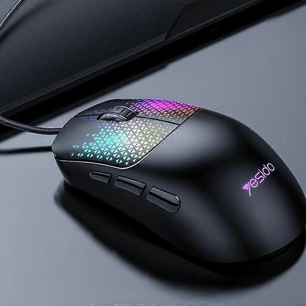 Yesido KB32 ενσύρματο gaming ποντίκι, USB-A, ultra‑lightweight, RGB, έως 7200 DPI, μαύρο